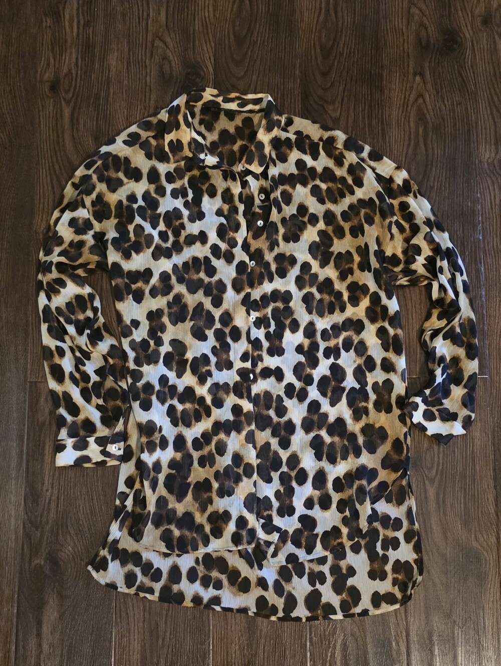 Zara Leopard Print Button-Up Shirt in Brown and Cream